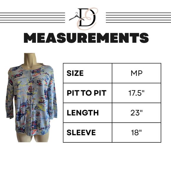 Talbots Petite M Cardigan Blue Bicycle Print - Picture 7 of 10